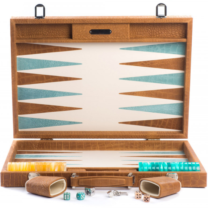 Exclusive backgammon set "Alain" made of leather, beige